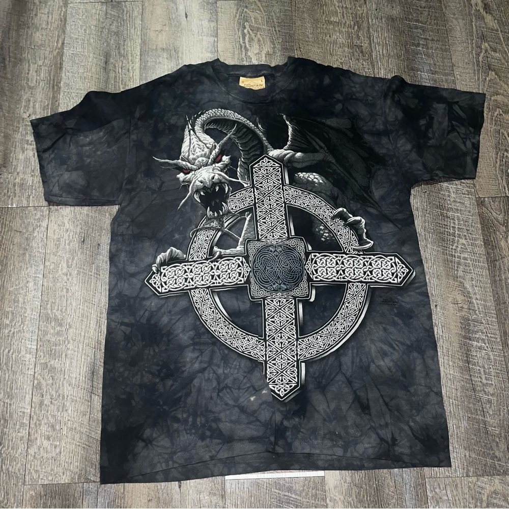 Vintage The Mountain Dragon T-Shirt Mens L Black‎ Tie Dye Fantasy Y2K 2002 - Picture 3 of 6